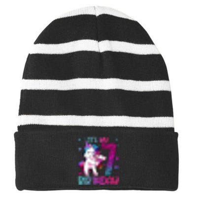 7 Year Old Gifts Unicorn Flossing 7th Birthday Girl Party Striped Beanie with Solid Band