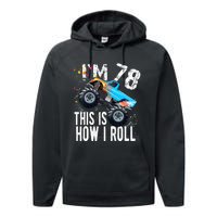 78 Year Old Gift Cool 78th Birthday Boy Gift For Monster Truck Car Lovers Performance Fleece Hoodie