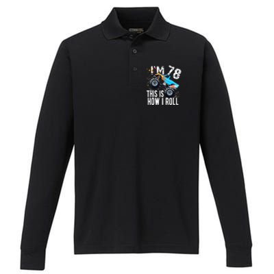 78 Year Old Gift Cool 78th Birthday Boy Gift For Monster Truck Car Lovers Performance Long Sleeve Polo