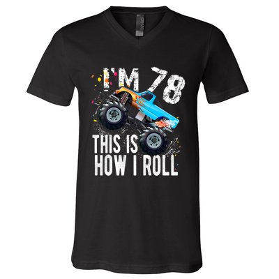 78 Year Old Gift Cool 78th Birthday Boy Gift For Monster Truck Car Lovers V-Neck T-Shirt