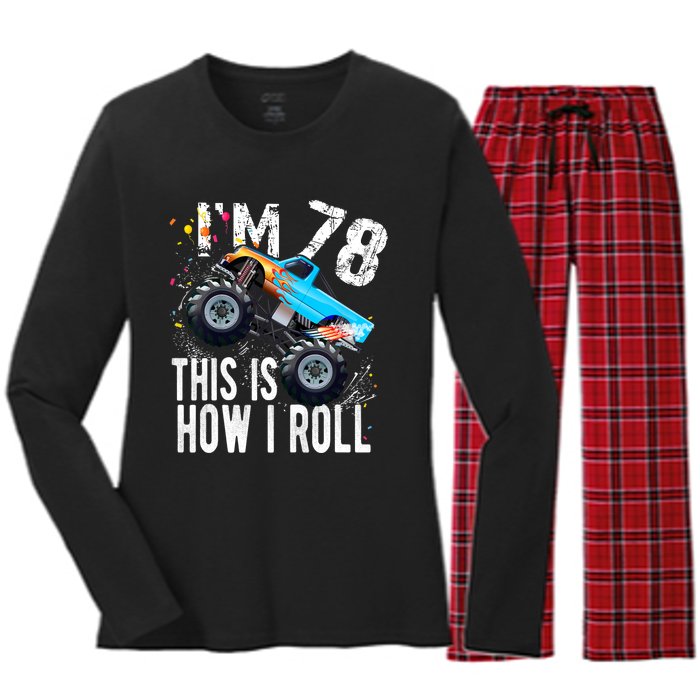 78 Year Old Gift Cool 78th Birthday Boy Gift For Monster Truck Car Lovers Women's Long Sleeve Flannel Pajama Set 