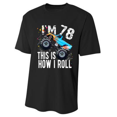 78 Year Old Gift Cool 78th Birthday Boy Gift For Monster Truck Car Lovers Performance Sprint T-Shirt