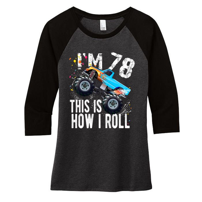 78 Year Old Gift Cool 78th Birthday Boy Gift For Monster Truck Car Lovers Women's Tri-Blend 3/4-Sleeve Raglan Shirt