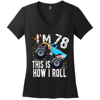 78 Year Old Gift Cool 78th Birthday Boy Gift For Monster Truck Car Lovers Women's V-Neck T-Shirt