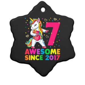 7 Years Old Unicorn Flossing 7th Birthday Girl Unicorn Party Ceramic Star Ornament