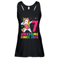 7 Years Old Unicorn Dabbing 7th Birthday Unicorn Party Ladies Essential Flowy Tank