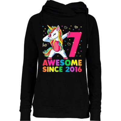 7 Years Old Unicorn Dabbing 7th Birthday Unicorn Party Womens Funnel Neck Pullover Hood