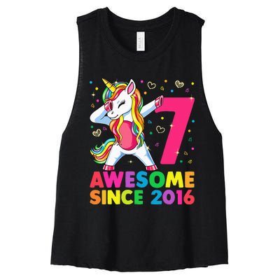 7 Years Old Unicorn Dabbing 7th Birthday Unicorn Party Women's Racerback Cropped Tank