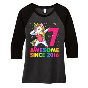 7 Years Old Unicorn Dabbing 7th Birthday Unicorn Party Women's Tri-Blend 3/4-Sleeve Raglan Shirt