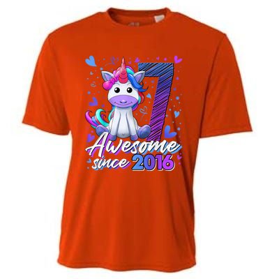 7 Years Old Flossing Unicorn Gifts 7th Birthday Girl Party Cooling Performance Crew T-Shirt