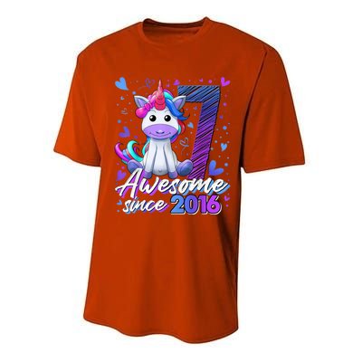 7 Years Old Flossing Unicorn Gifts 7th Birthday Girl Party Performance Sprint T-Shirt