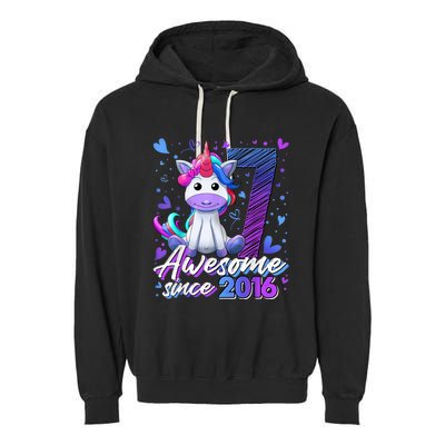 7 Years Old Flossing Unicorn Gifts 7th Birthday Girl Party Garment-Dyed Fleece Hoodie