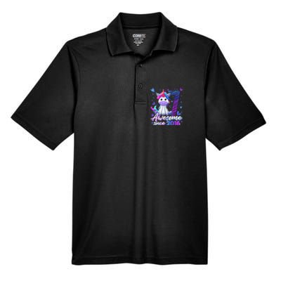 7 Years Old Flossing Unicorn Gifts 7th Birthday Girl Party Men's Origin Performance Pique Polo