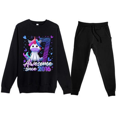 7 Years Old Flossing Unicorn Gifts 7th Birthday Girl Party Premium Crewneck Sweatsuit Set