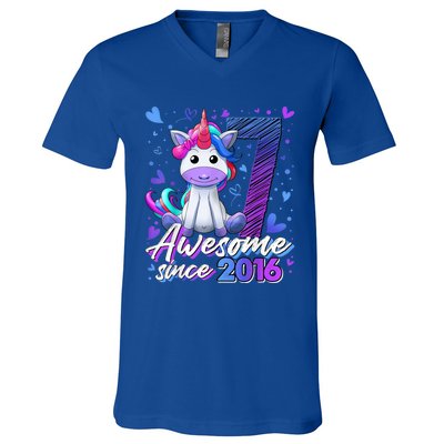 7 Years Old Flossing Unicorn Gifts 7th Birthday Girl Party V-Neck T-Shirt