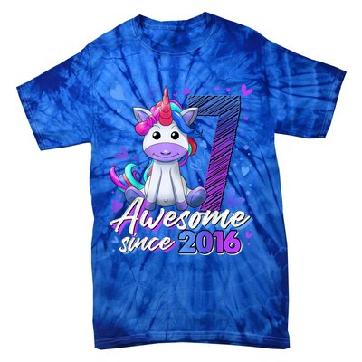 7 Years Old Flossing Unicorn Gifts 7th Birthday Girl Party Tie-Dye T-Shirt