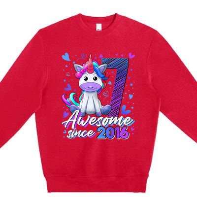 7 Years Old Flossing Unicorn Gifts 7th Birthday Girl Party Premium Crewneck Sweatshirt