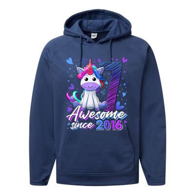 7 Years Old Flossing Unicorn Gifts 7th Birthday Girl Party Performance Fleece Hoodie