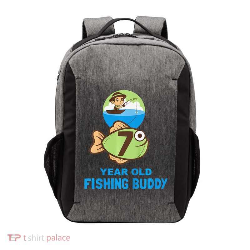 7 Year Old Fishing Buddy Birthday Party Vector Backpack