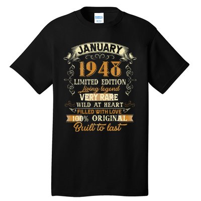 75 Year Old Awesome Since January 1948 75th Birthday Gift Tall T-Shirt