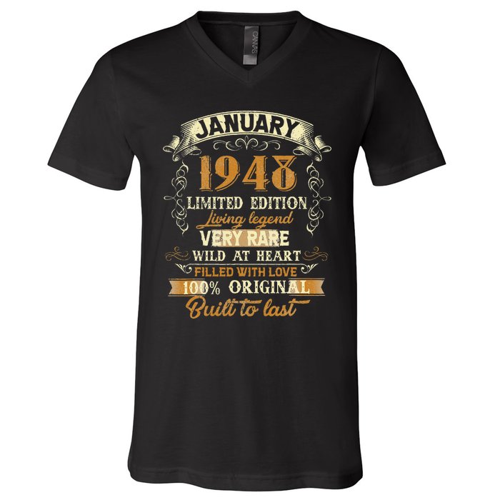 75 Year Old Awesome Since January 1948 75th Birthday Gift V-Neck T-Shirt