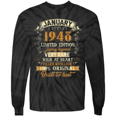 75 Year Old Awesome Since January 1948 75th Birthday Gift Tie-Dye Long Sleeve Shirt