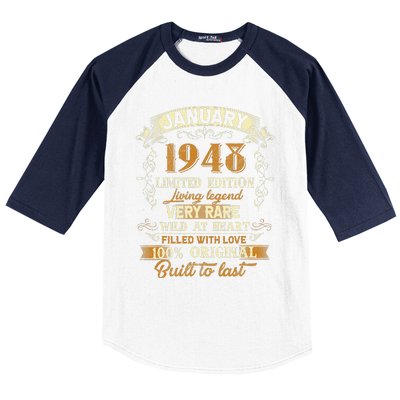 75 Year Old Awesome Since January 1948 75th Birthday Gift Baseball Sleeve Shirt