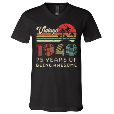 75 Year Old Birthday Vintage 1948 75th Birthday V-Neck T-Shirt