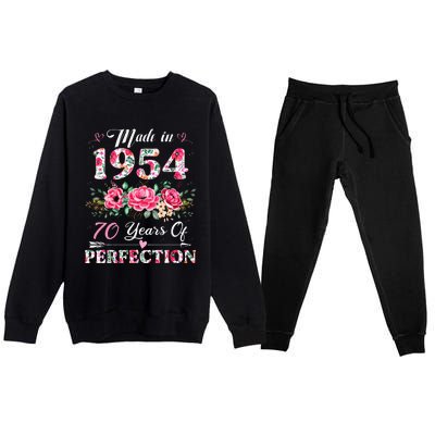 70 Year Old Made In 1954 Floral 70th Birthday Gifts Premium Crewneck Sweatsuit Set