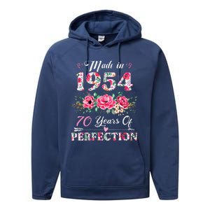 70 Year Old Made In 1954 Floral 70th Birthday Gifts Performance Fleece Hoodie