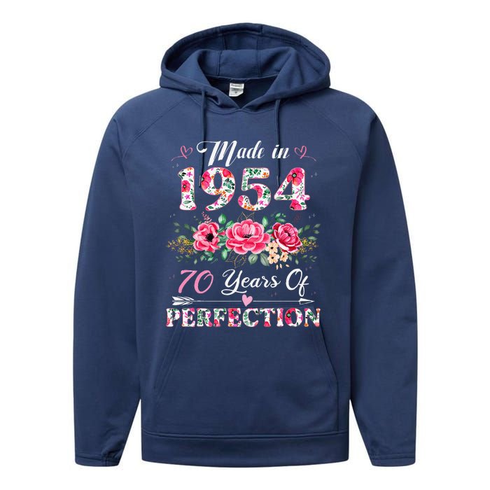 70 Year Old Made In 1954 Floral 70th Birthday Gifts Performance Fleece Hoodie