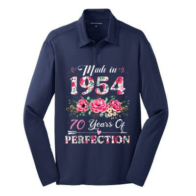 70 Year Old Made In 1954 Floral 70th Birthday Gifts Silk Touch Performance Long Sleeve Polo