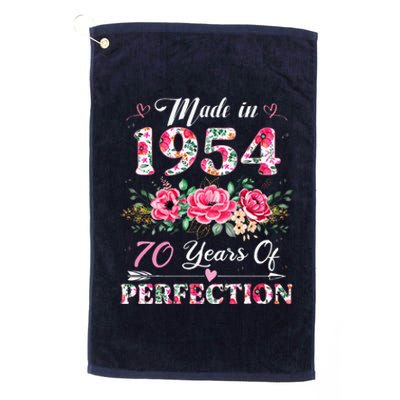 70 Year Old Made In 1954 Floral 70th Birthday Gifts Platinum Collection Golf Towel