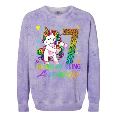 7 Year Old Gifts Unicorn Flossing 7th Birthday Girl Party Colorblast Crewneck Sweatshirt