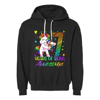 7 Year Old Gifts Unicorn Flossing 7th Birthday Girl Party Garment-Dyed Fleece Hoodie