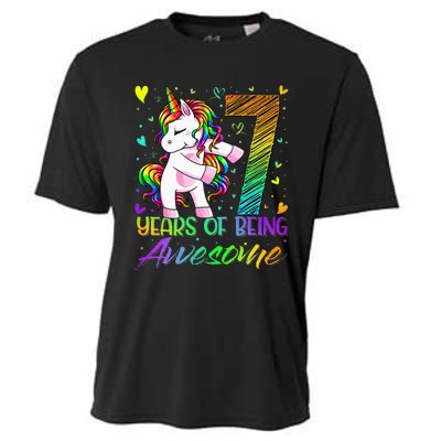 7 Year Old Gifts Unicorn Flossing 7th Birthday Girl Party Cooling Performance Crew T-Shirt