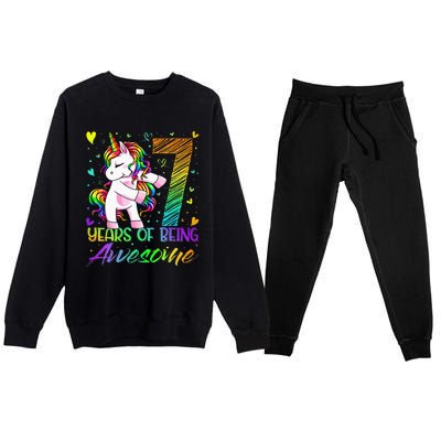 7 Year Old Gifts Unicorn Flossing 7th Birthday Girl Party Premium Crewneck Sweatsuit Set