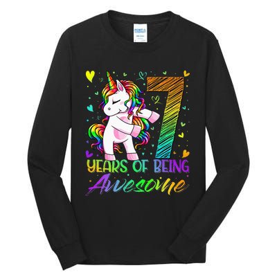 7 Year Old Gifts Unicorn Flossing 7th Birthday Girl Party Tall Long Sleeve T-Shirt