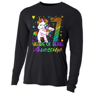 7 Year Old Gifts Unicorn Flossing 7th Birthday Girl Party Cooling Performance Long Sleeve Crew