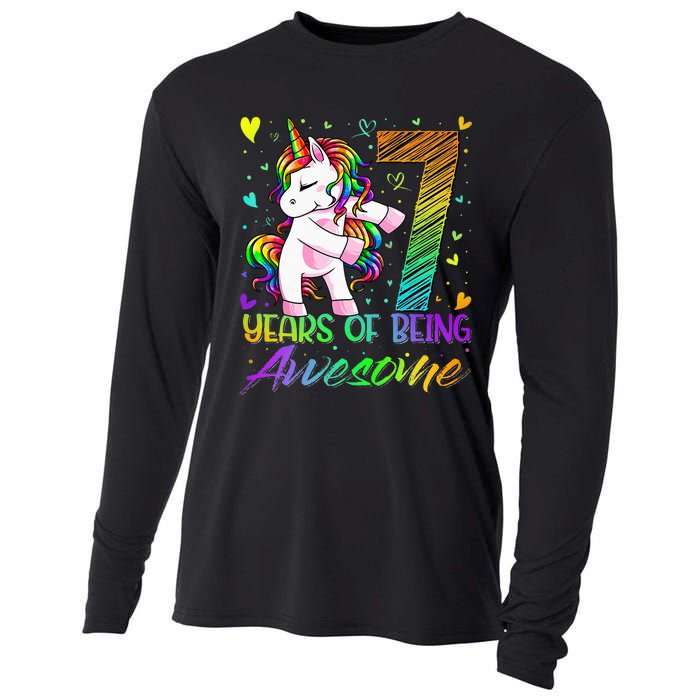 7 Year Old Gifts Unicorn Flossing 7th Birthday Girl Party Cooling Performance Long Sleeve Crew