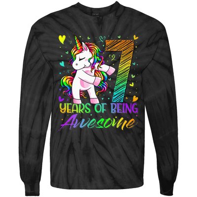 7 Year Old Gifts Unicorn Flossing 7th Birthday Girl Party Tie-Dye Long Sleeve Shirt