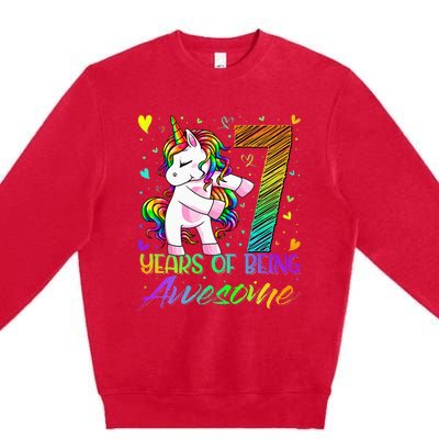 7 Year Old Gifts Unicorn Flossing 7th Birthday Girl Party Premium Crewneck Sweatshirt