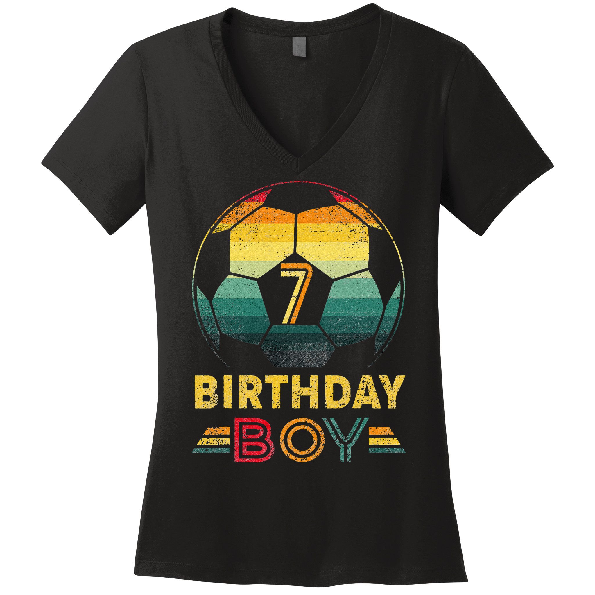 7 Year Old Gifts Football Soccer Player 7th Birthday Women's V-Neck T-Shirt