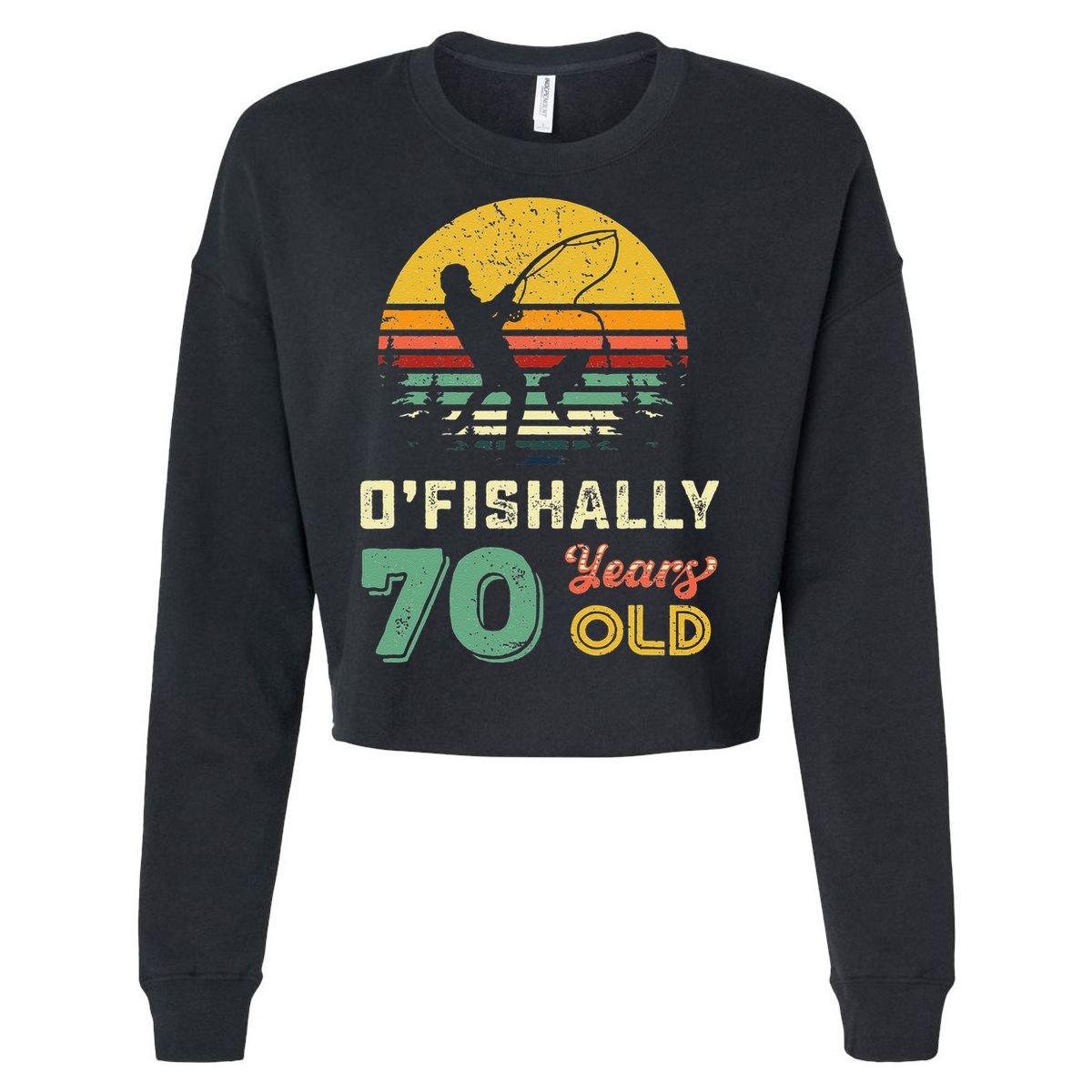 70 Years Old Seventy Grandpa Fish 70th Birthday Fishing Gift Cropped Pullover Crew