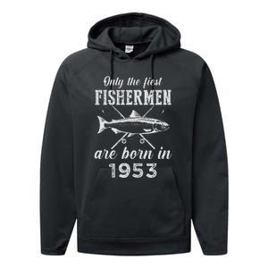 70 Years Old Seventy Grandpa Fish 70th Birthday Fishing Performance Fleece Hoodie