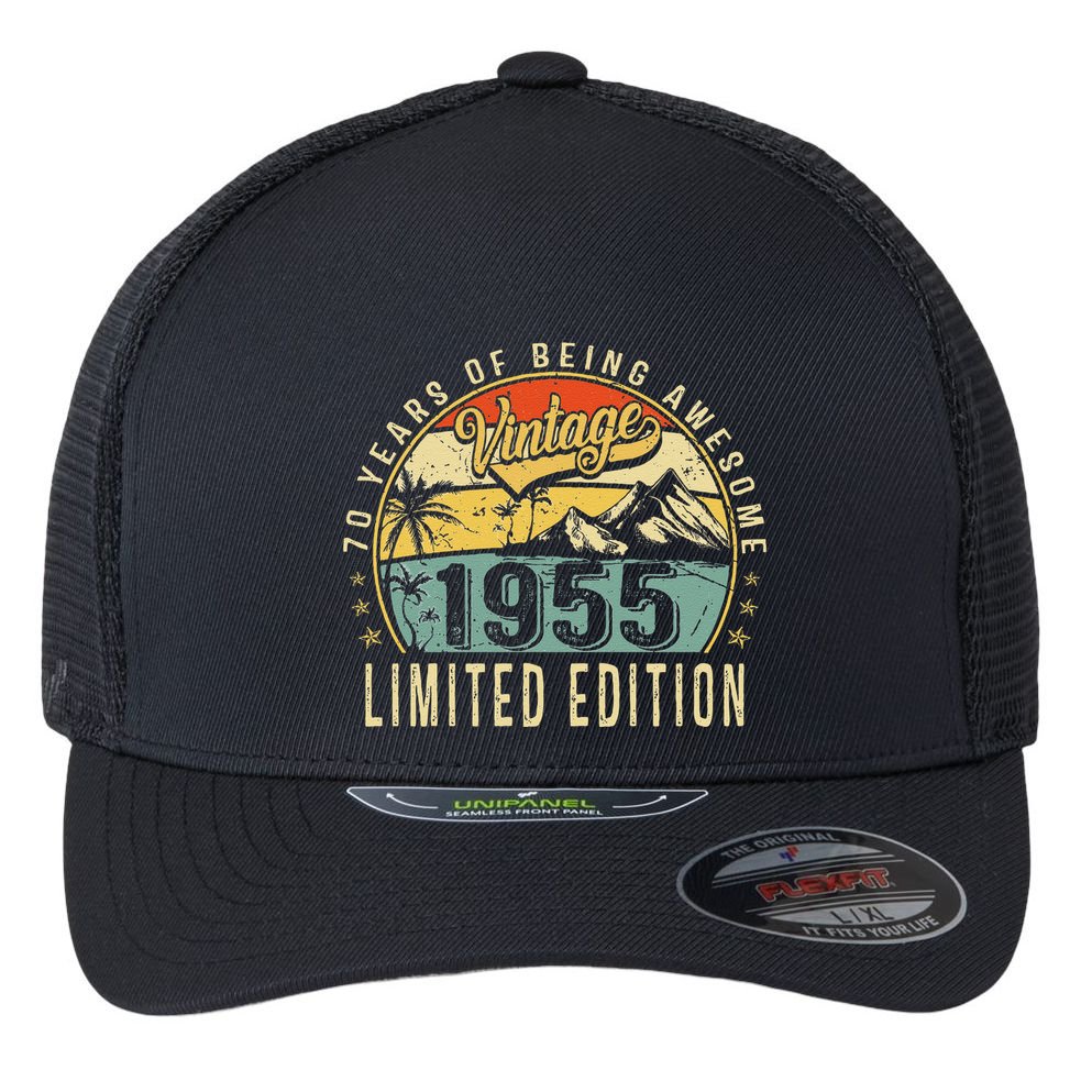 70 Years Old Gift Vintage 1955 70th Birthday Retro Gift Flexfit Unipanel Trucker Cap