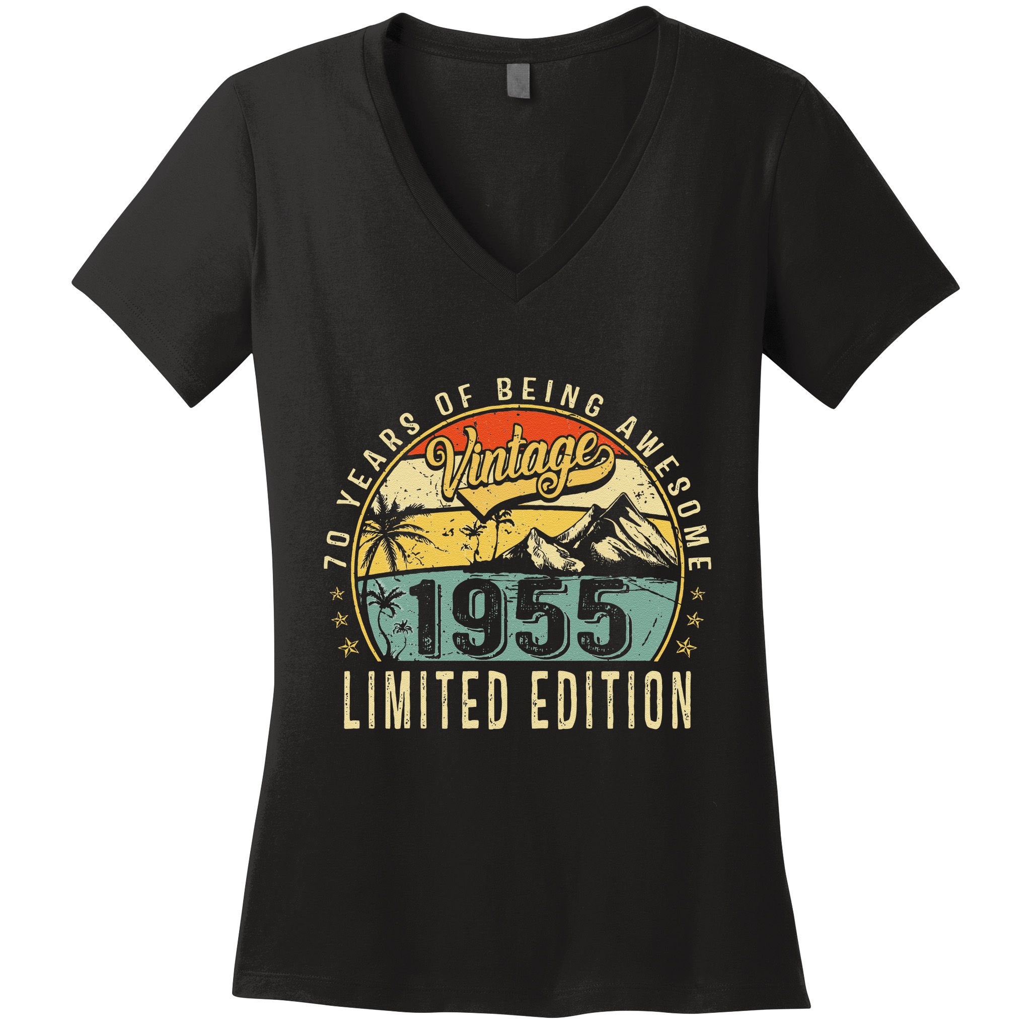 70 Years Old Gift Vintage 1955 70th Birthday Retro Gift Women's V-Neck T-Shirt