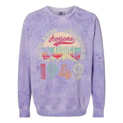 74 Years Old Gifts Vintage August 1949 Gifts 74th Birthday Colorblast Crewneck Sweatshirt