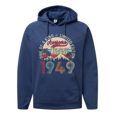 74 Years Old Gifts Vintage August 1949 Gifts 74th Birthday Performance Fleece Hoodie