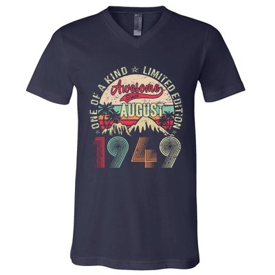 74 Years Old Gifts Vintage August 1949 Gifts 74th Birthday V-Neck T-Shirt